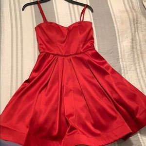 Brand new red satin fit and flare homecoming dress